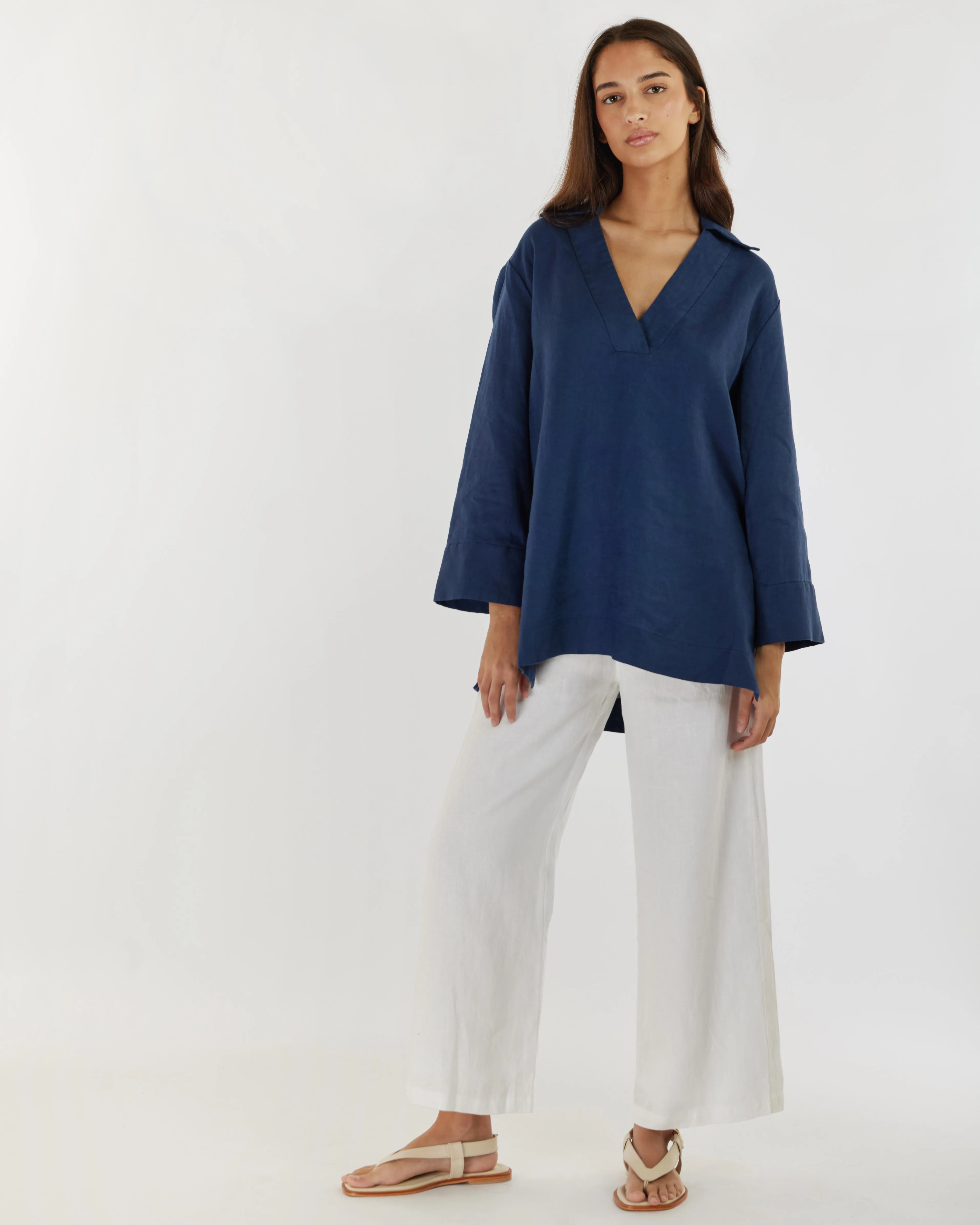 Pauline Linen Blouse - Navy