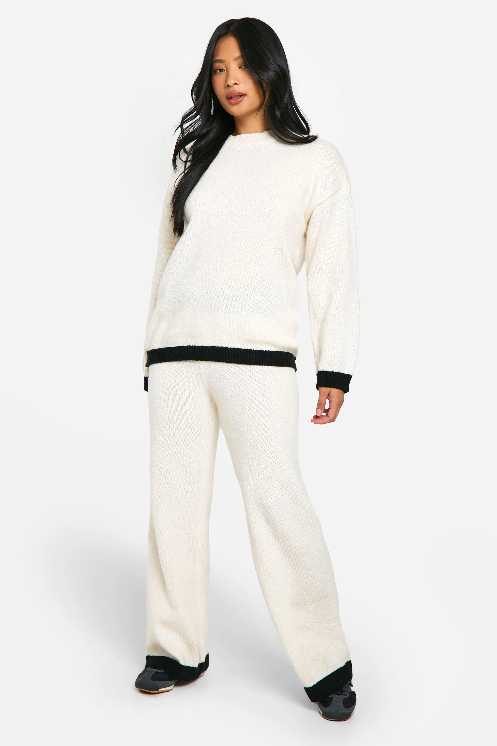 Petite Contrast Knitted Sweater And Pants Two-Piece