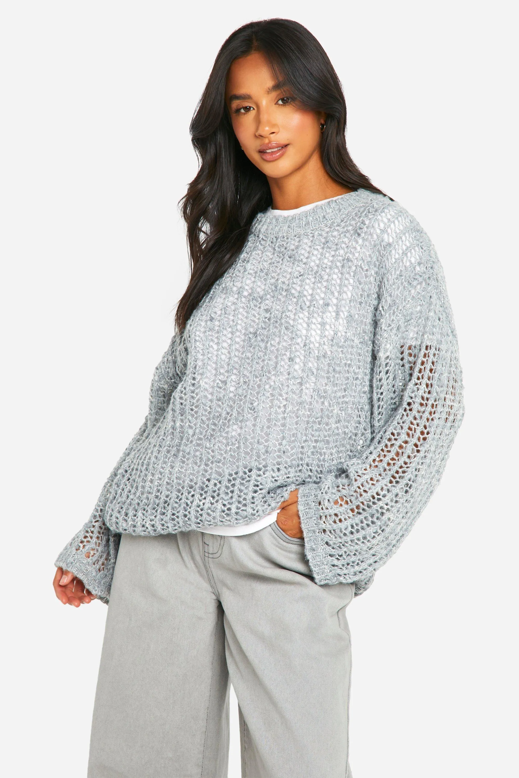 Petite Laddered Boucle Oversized Sweater