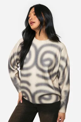 Petite Ribbed Swirl Print Oversized Knitted Sweater