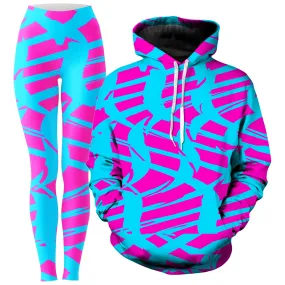 Pink and Blue Squiggly Rave Checkered Hoodie and Leggings Combo