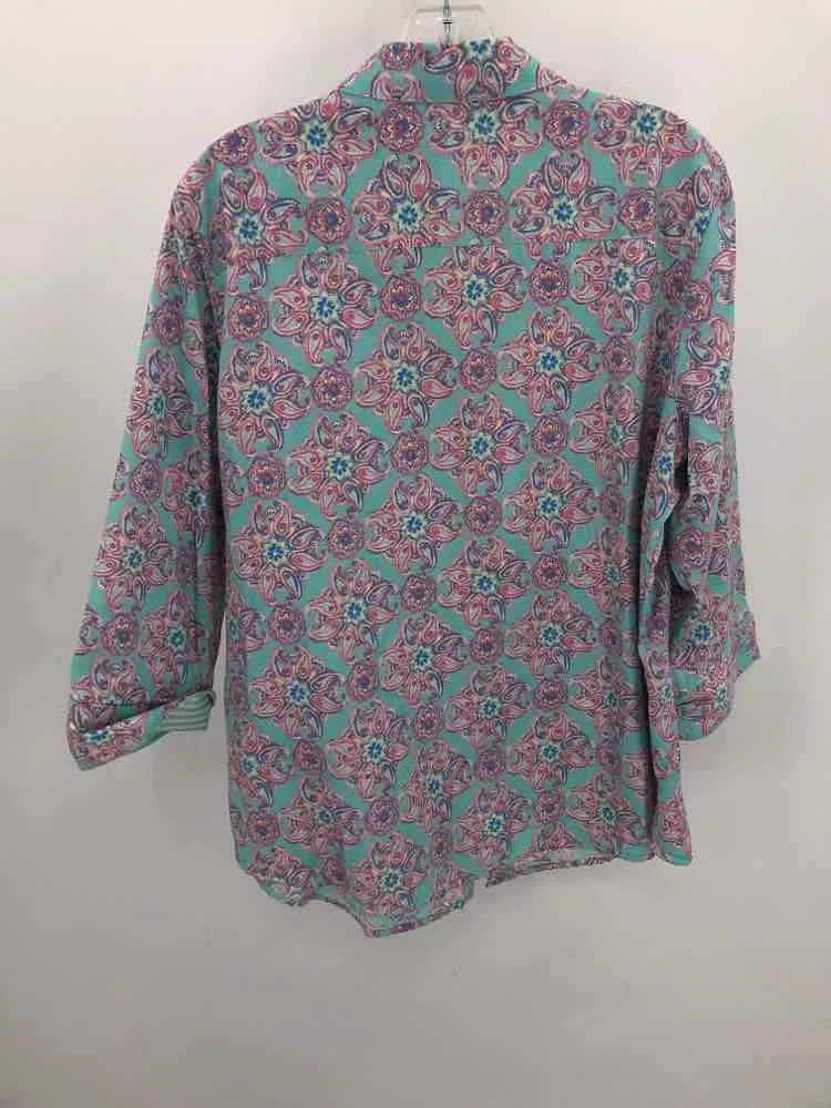 Pre-Owned Foxcroft Blue Size 14 Printed Button Down