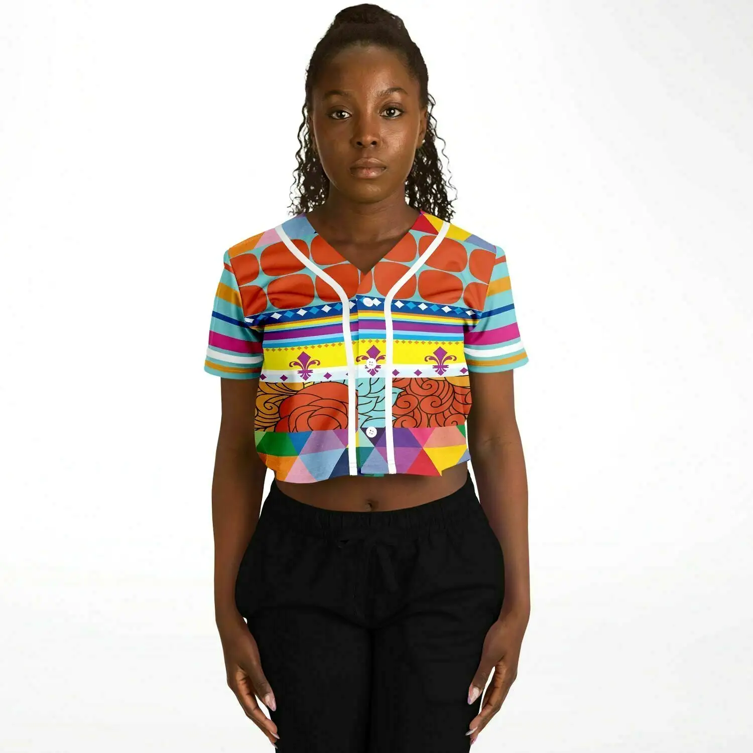 Queenie Eco-Poly Cropped Button Front Jersey