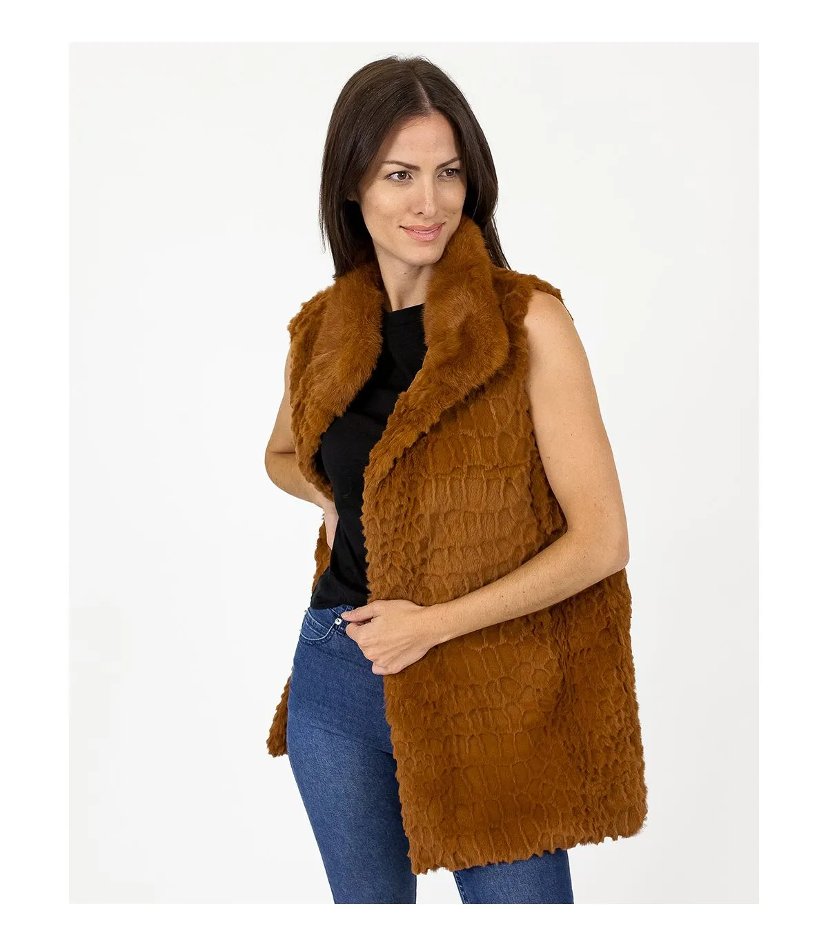 Rabbit Fur Vest with Collar at FurSource.com