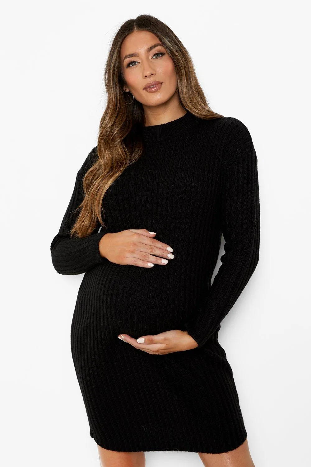 Recycled Maternity Crew Neck Sweater Dress