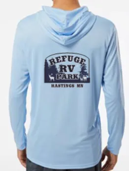 REFUGE RV RESORT PERFORMANCE HOODED LONG SLEEVE TEE