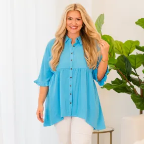 Riddle Me This Button Top, Blue