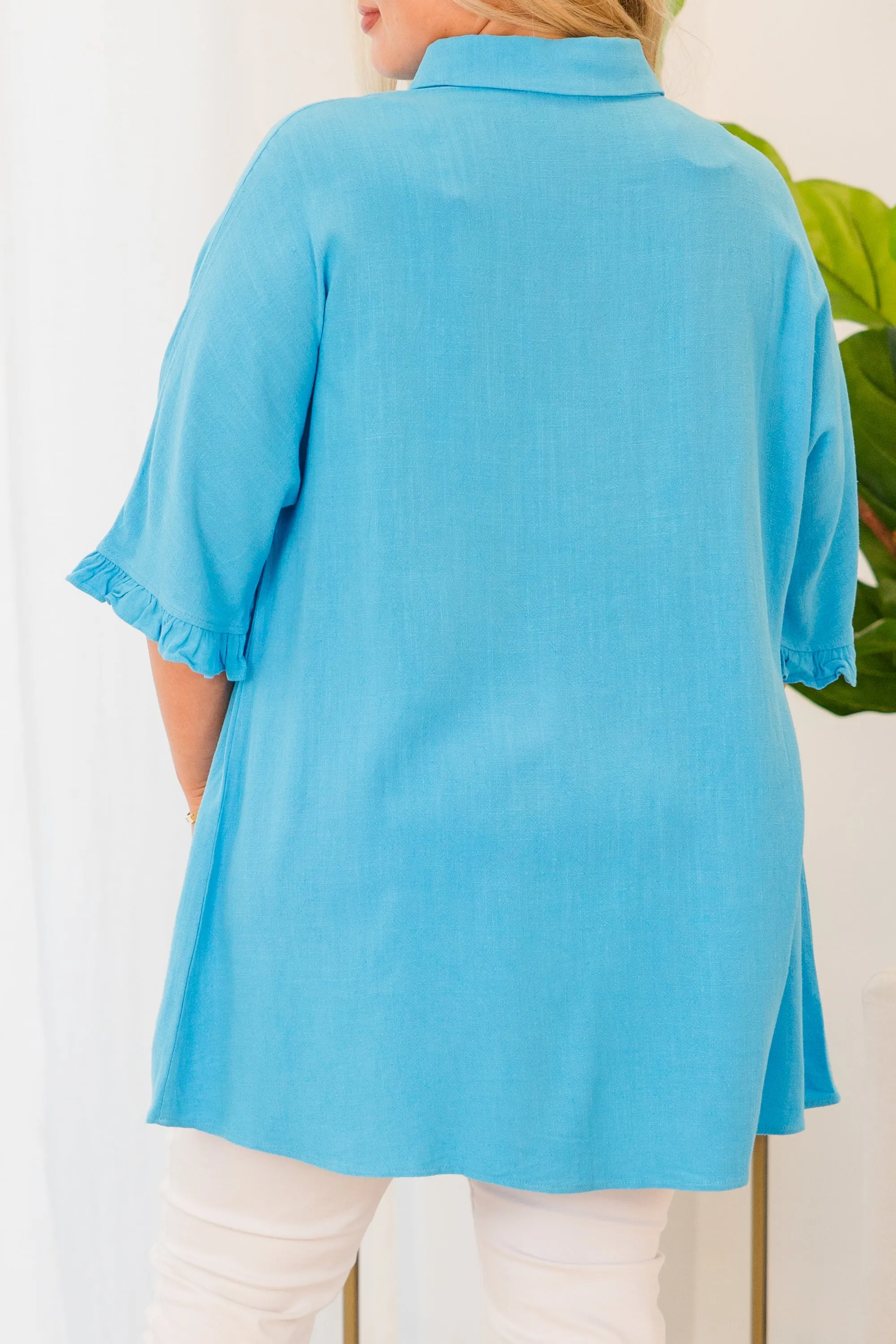 Riddle Me This Button Top, Blue