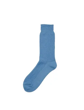 Rototo Cotton Waffle Crew Socks Light Blue