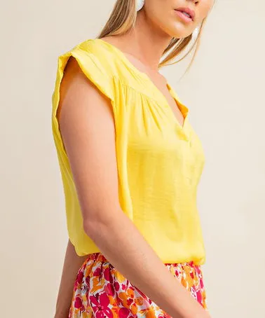 Satin Woven Top - Lemon