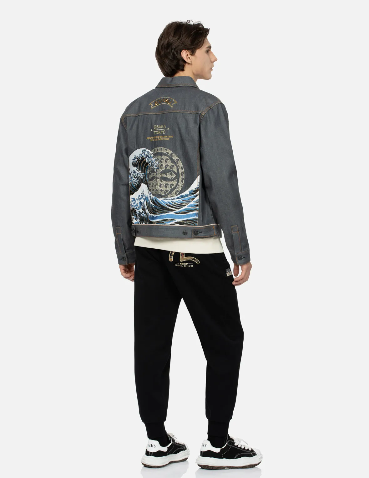 Seagull and The Great Wave Embroidery Regular Fit Denim Jacket