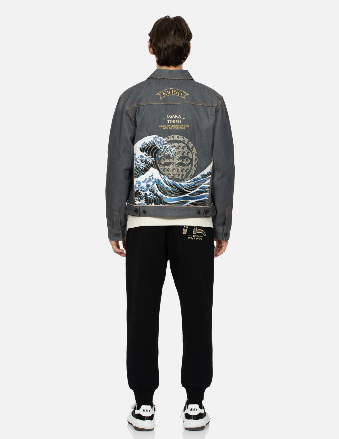 Seagull and The Great Wave Embroidery Regular Fit Denim Jacket