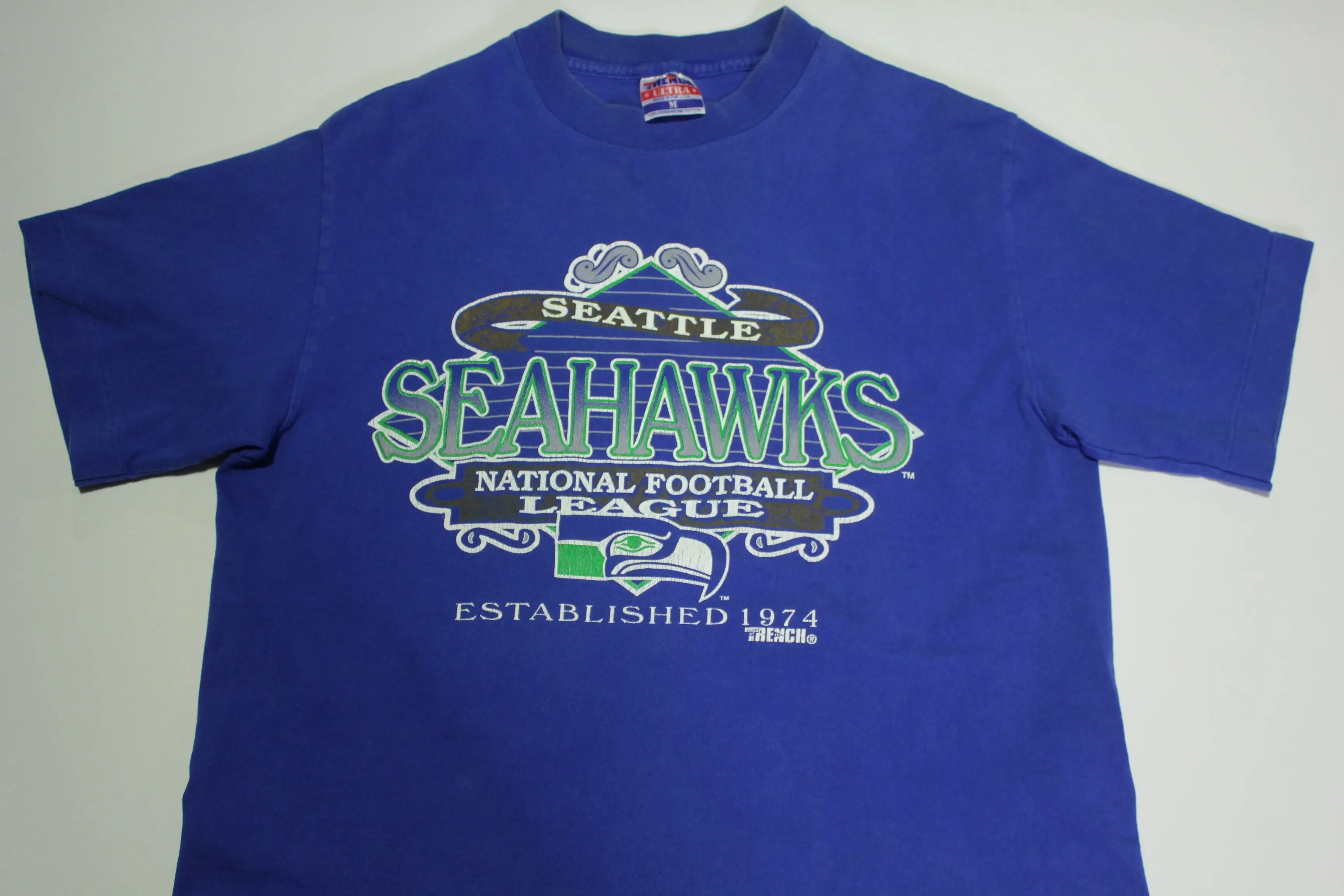 Seattle Seahawks NFL Established 1974 Vintage 90's Trench Single Stitch USA Made T-Shirt