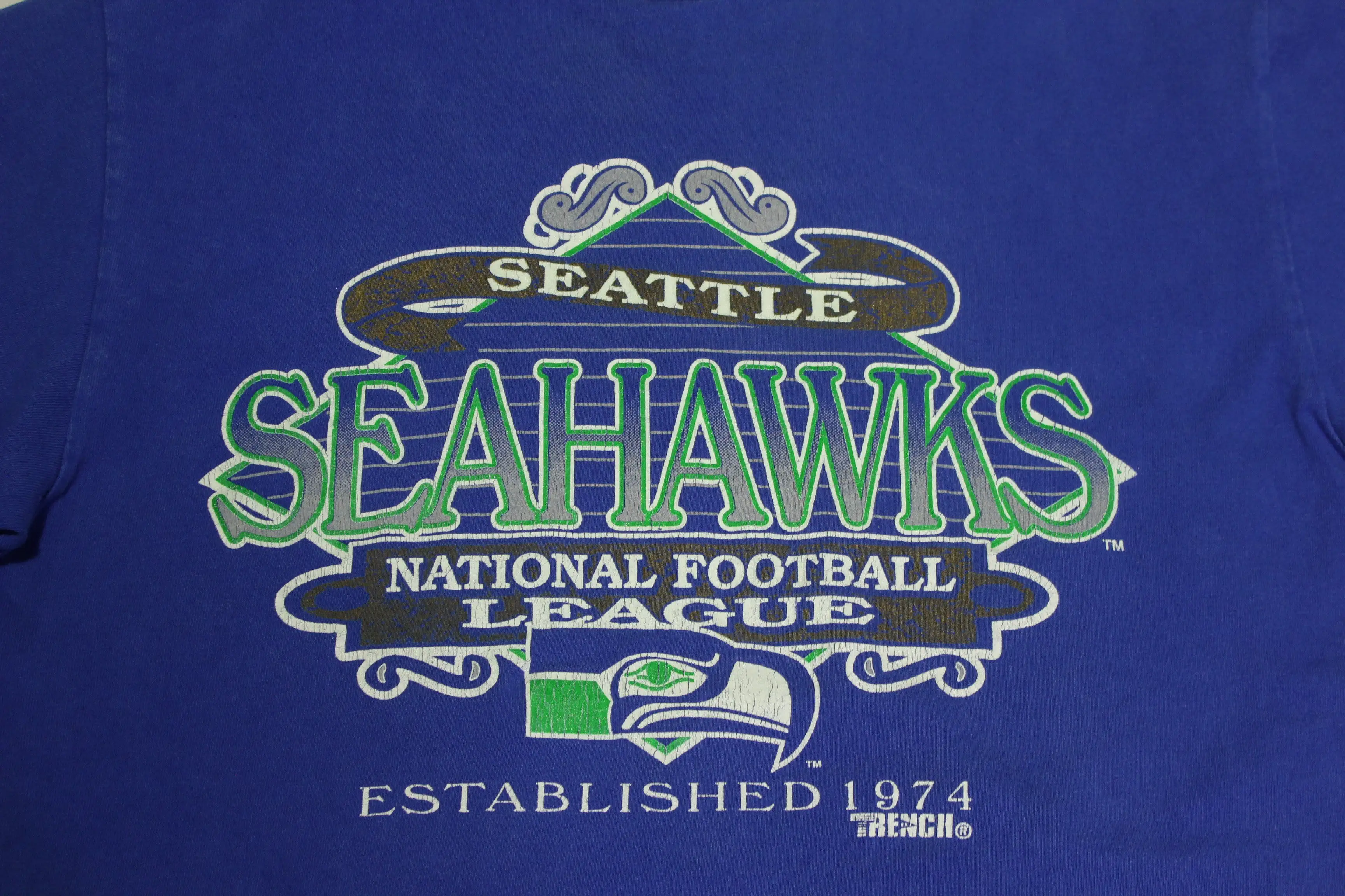 Seattle Seahawks NFL Established 1974 Vintage 90's Trench Single Stitch USA Made T-Shirt