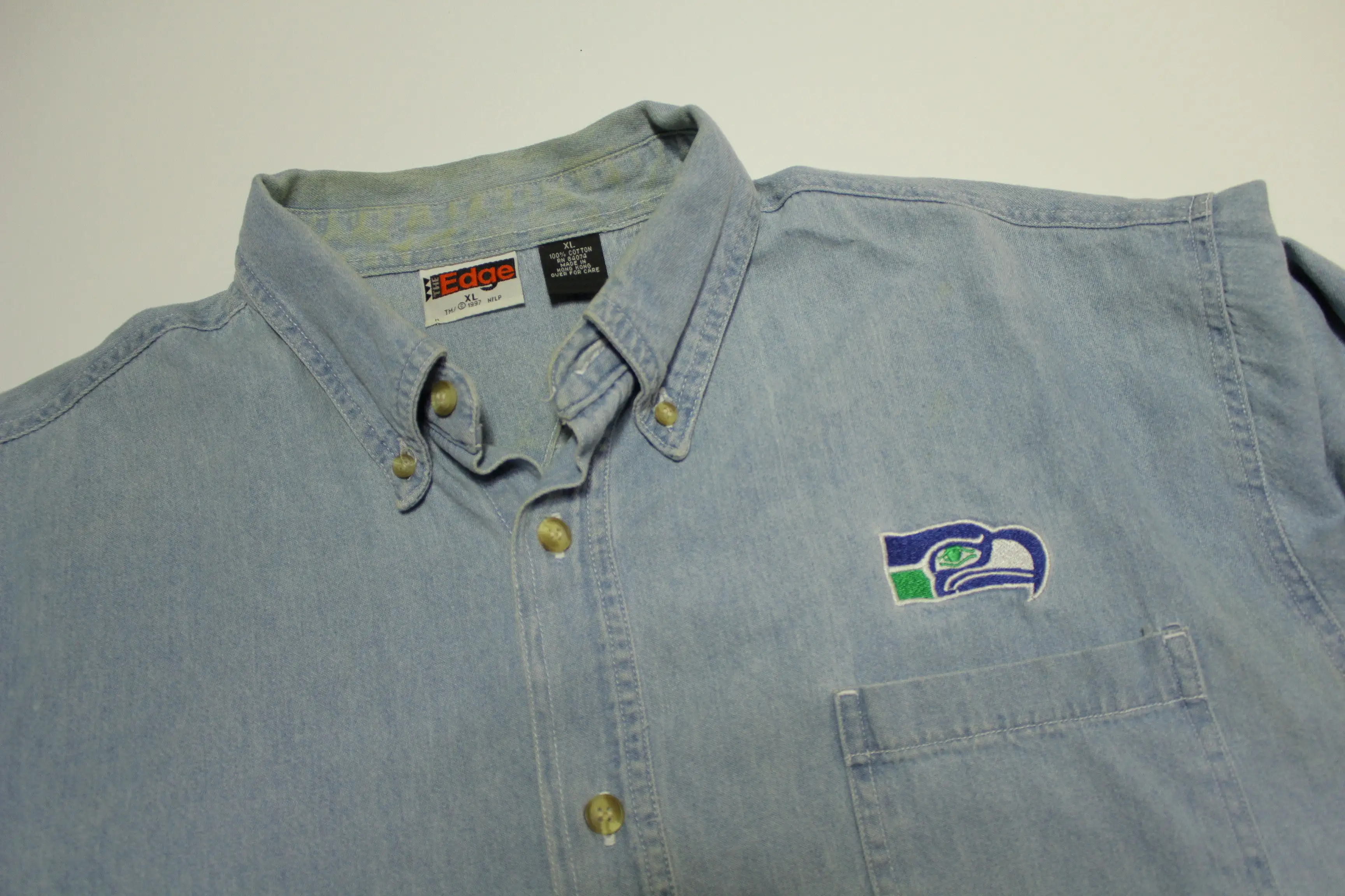 Seattle Seahawks Vintage 1997 Denim Chambray 90's Button Up Shirt