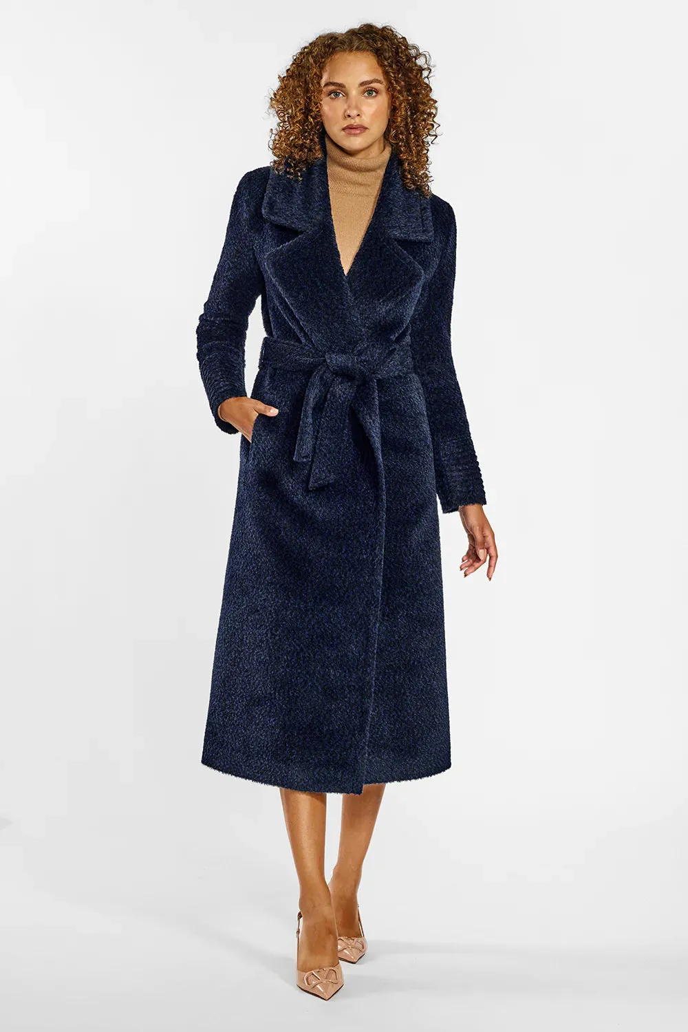 SENTALER BOUCL ALPACA LONG NOTCHED COLLAR WRAP COAT