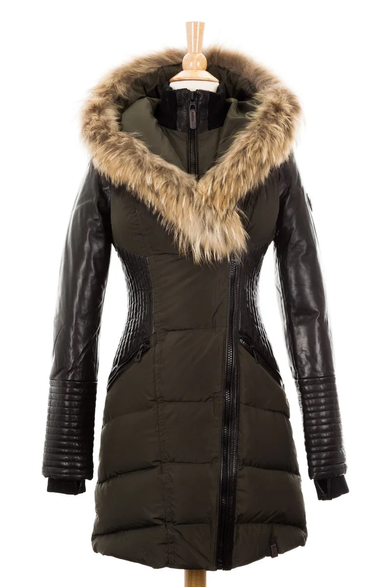 Shauna Leather Down Coat With Fur Trim