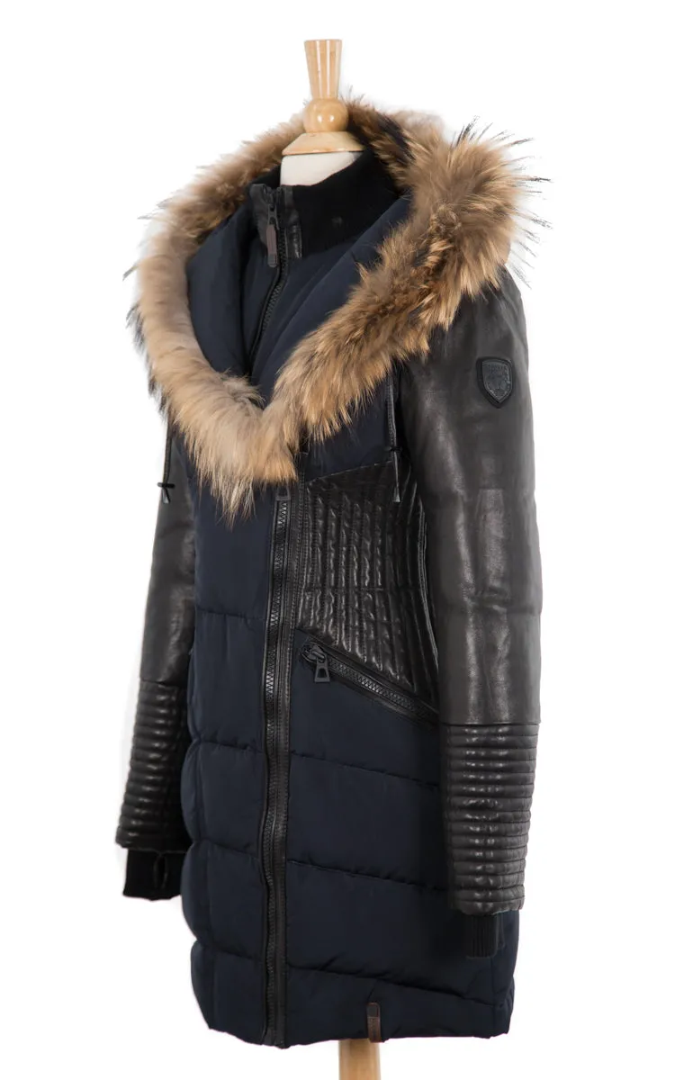 Shauna Leather Down Coat With Fur Trim