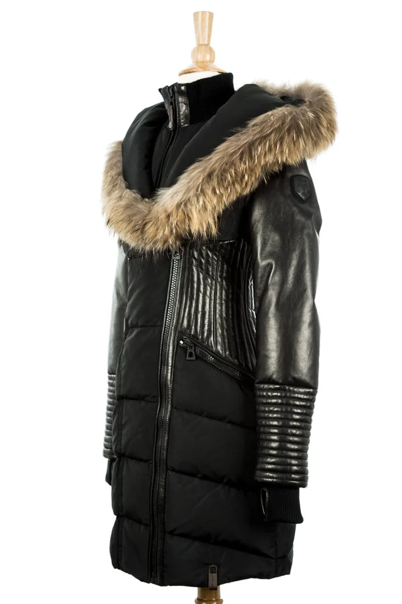 Shauna Leather Down Coat With Fur Trim