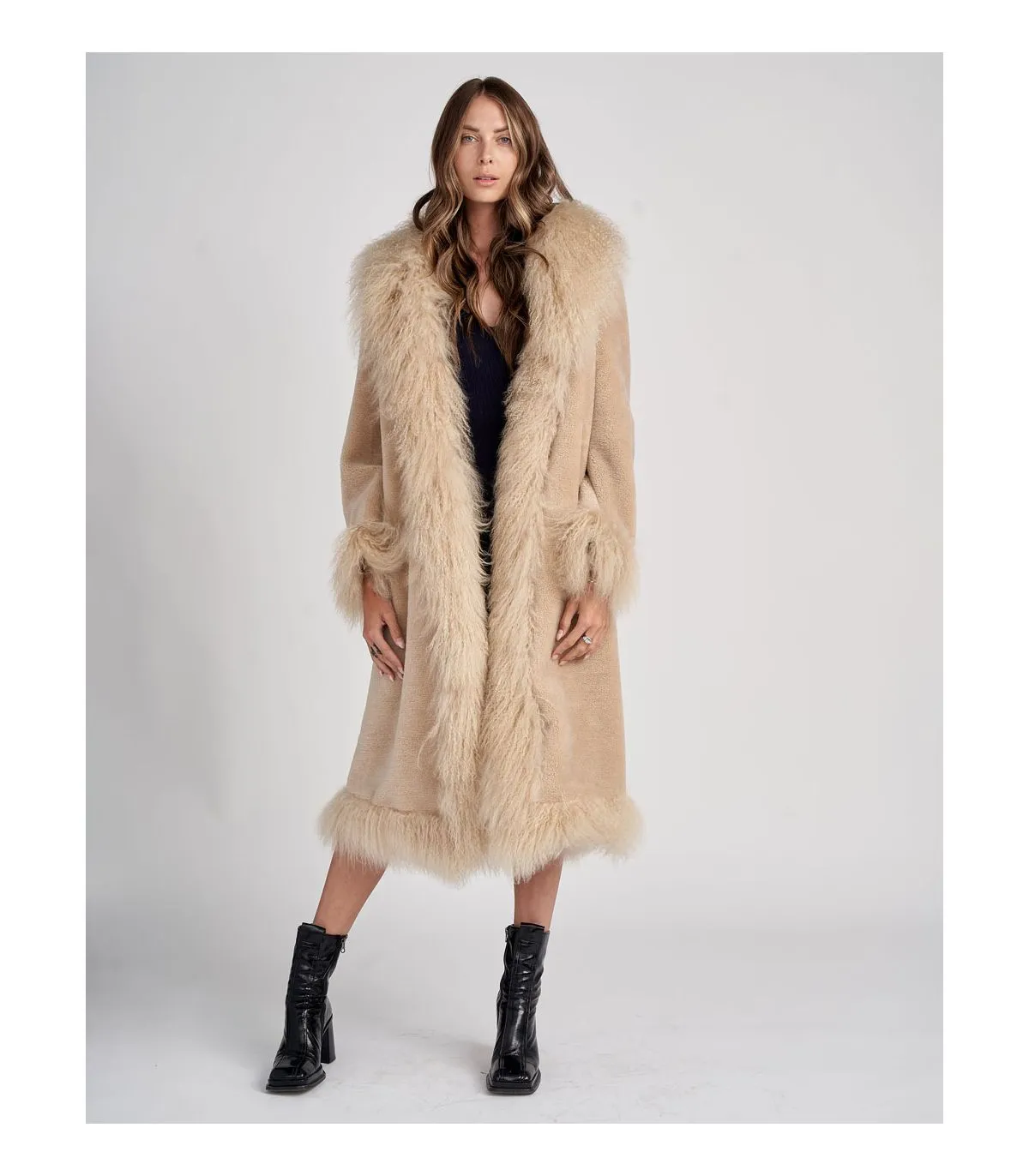 Sheepskin Coat with Mongolian Lamb Fur  | FurSource.com