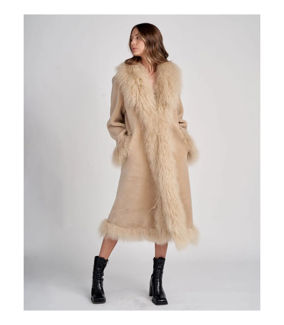 Sheepskin Coat with Mongolian Lamb Fur  | FurSource.com