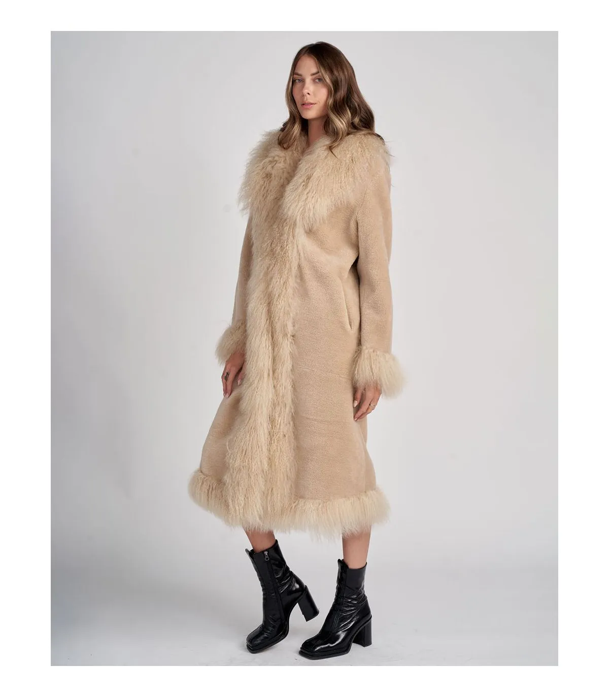 Sheepskin Coat with Mongolian Lamb Fur  | FurSource.com