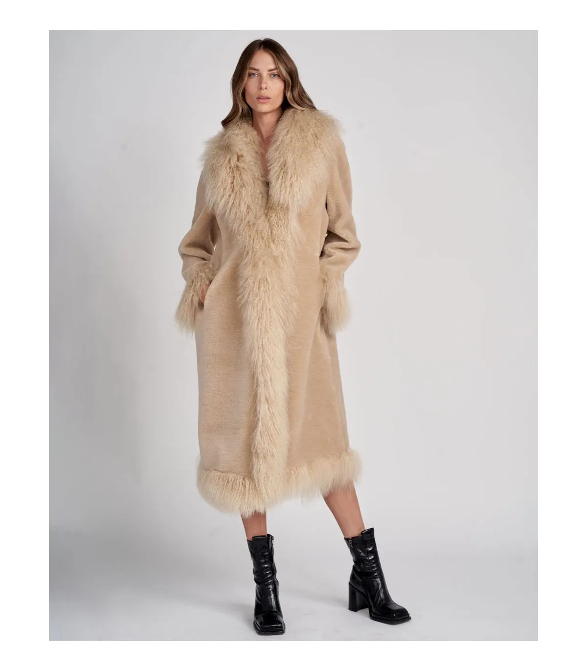 Sheepskin Coat with Mongolian Lamb Fur  | FurSource.com