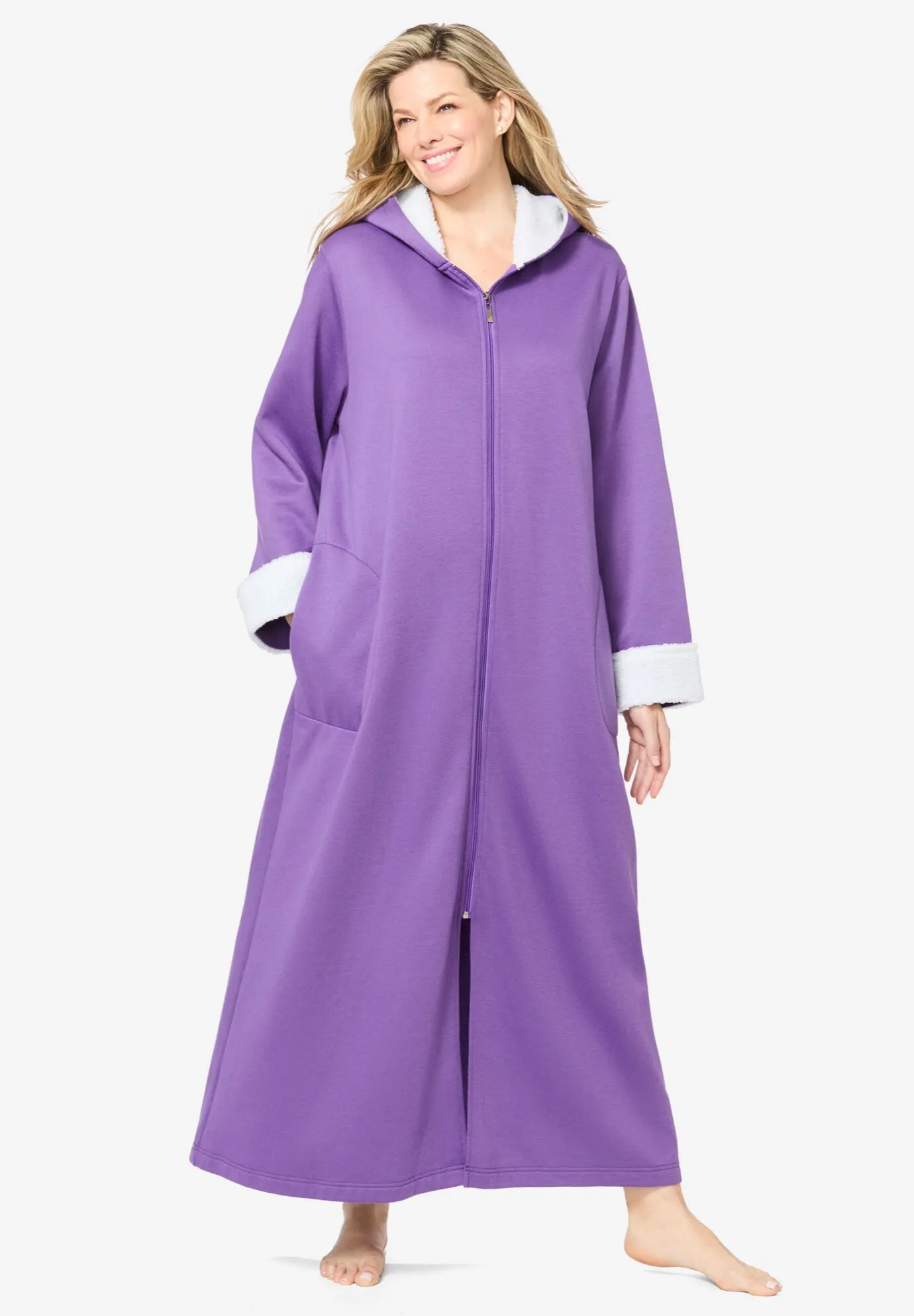 Sherpa-Lined Long Hooded Robe