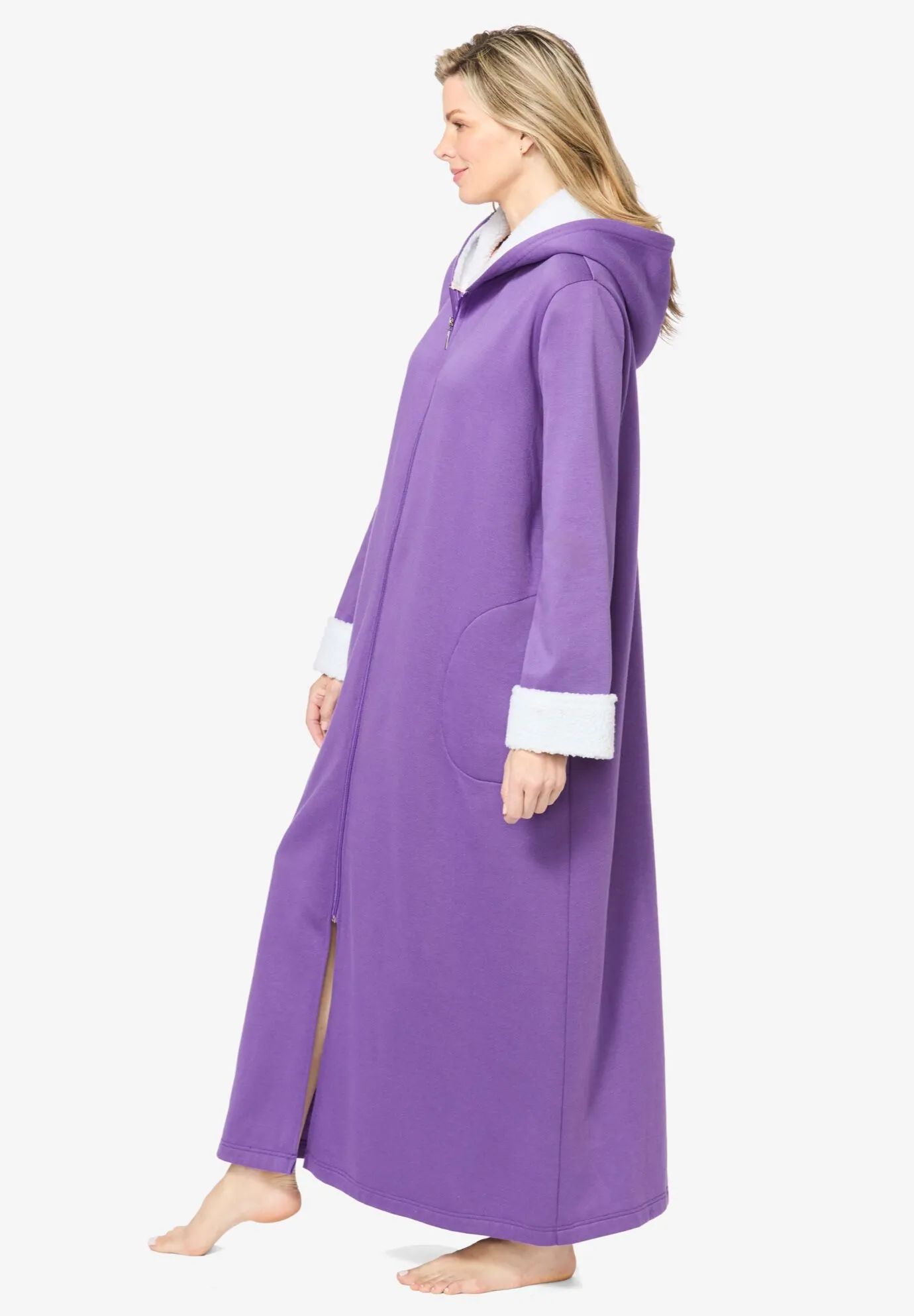 Sherpa-Lined Long Hooded Robe