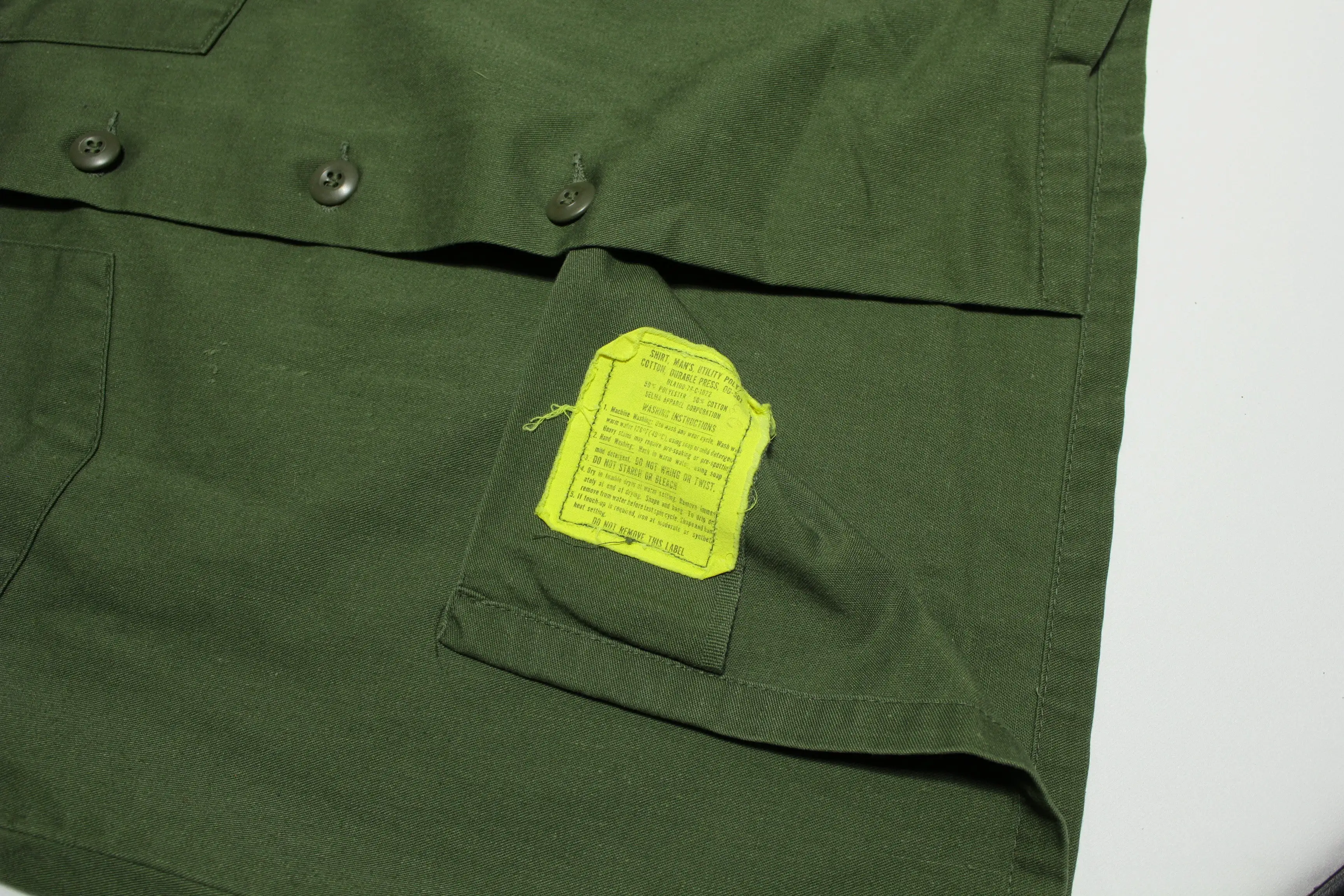 Shirt Utility Dura Press OG-507 DLA100 1978 Vintage 70s Military Army Issue Drab Olive Shirt