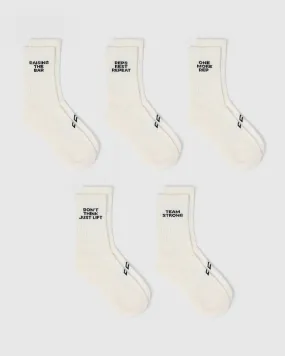 Slogan Crew Socks 5 Pack | Off White