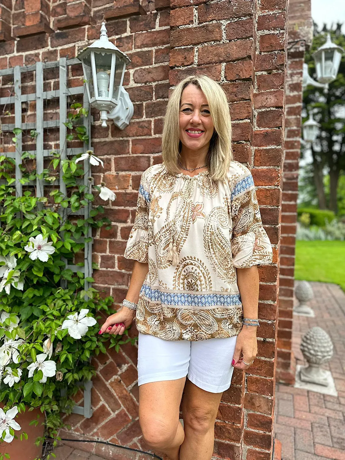 Stone Paisley Bardot Tassel Blouse Maria