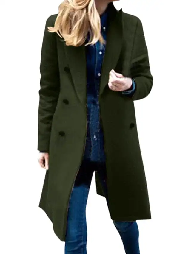 Stylish Women's Double-Breasted Trench Coat with Adjustable Fit & Convenient Storage