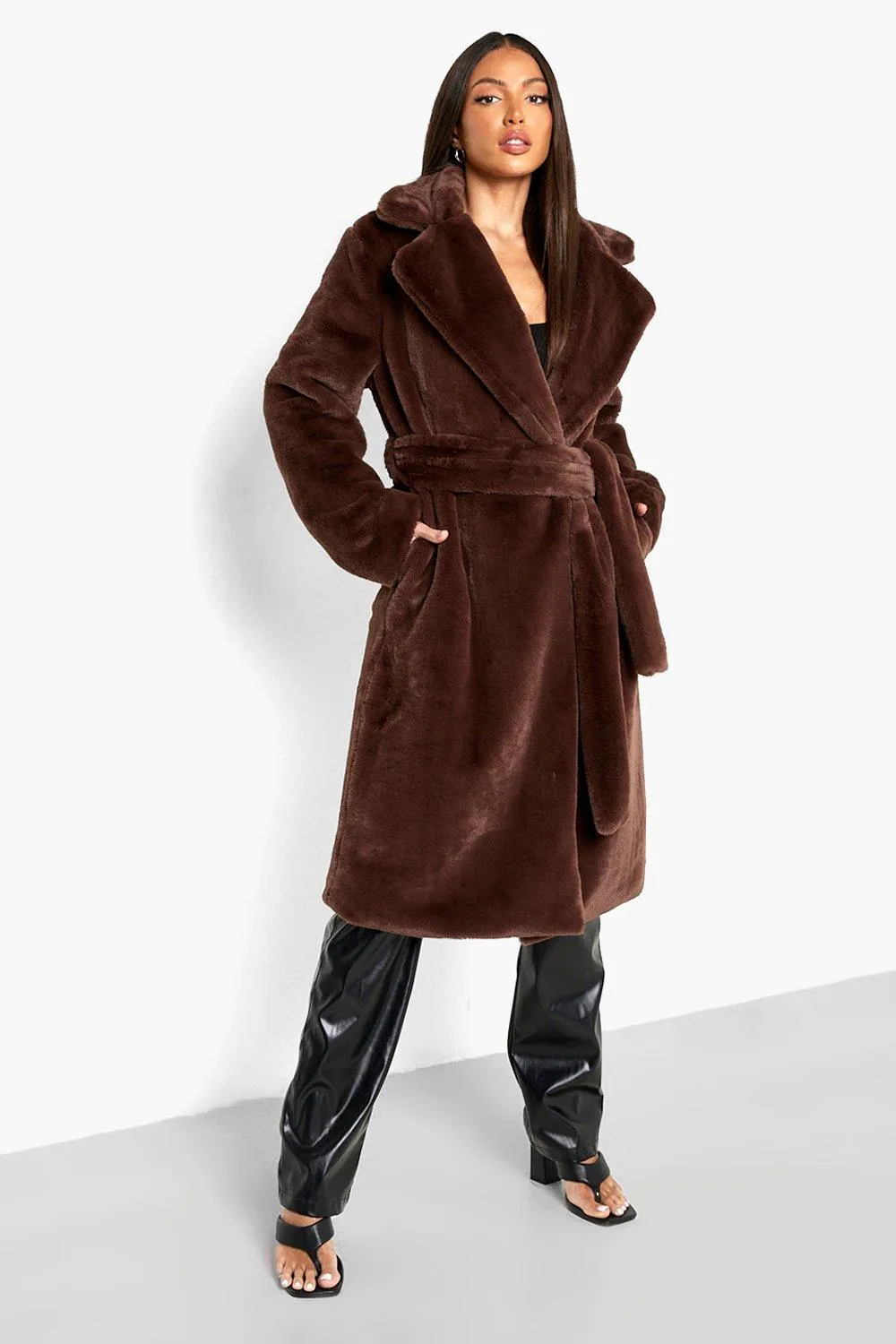 Tall Faux Fur Belted Oversized Coat