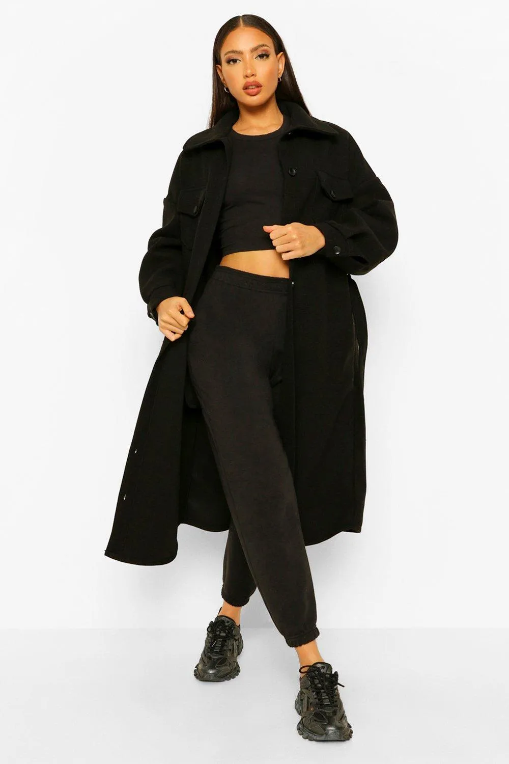 Tall Longline Wool Look Belted Shacket Coat