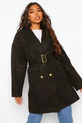 Tall Military Detail Belted Wool Look Coat