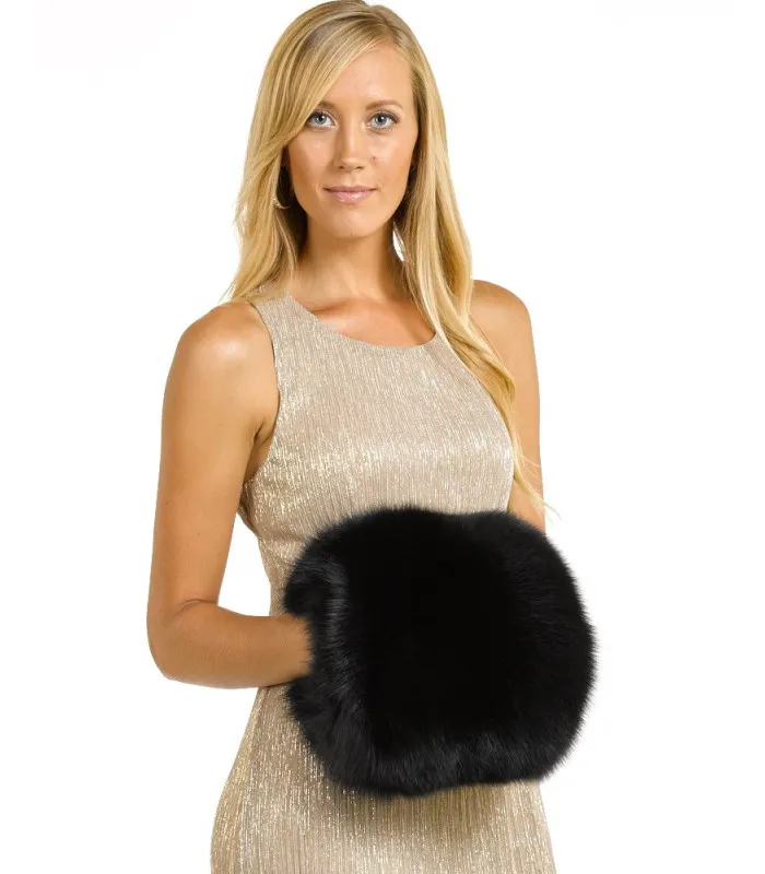 The Ava Canadian Fox Fur Barrel Muff in Black: FurHatWorld.com