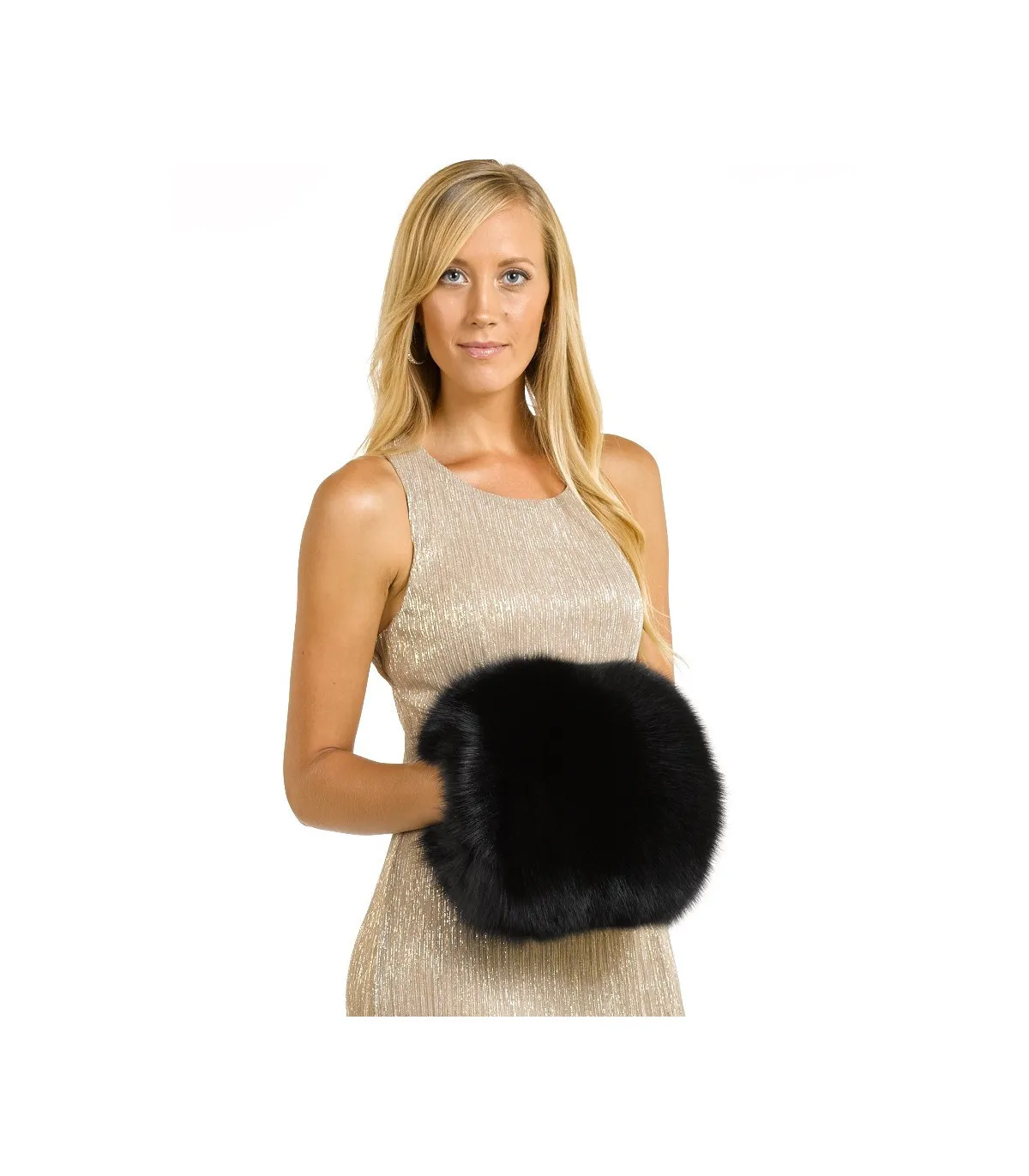 The Ava Canadian Fox Fur Barrel Muff in Black: FurHatWorld.com