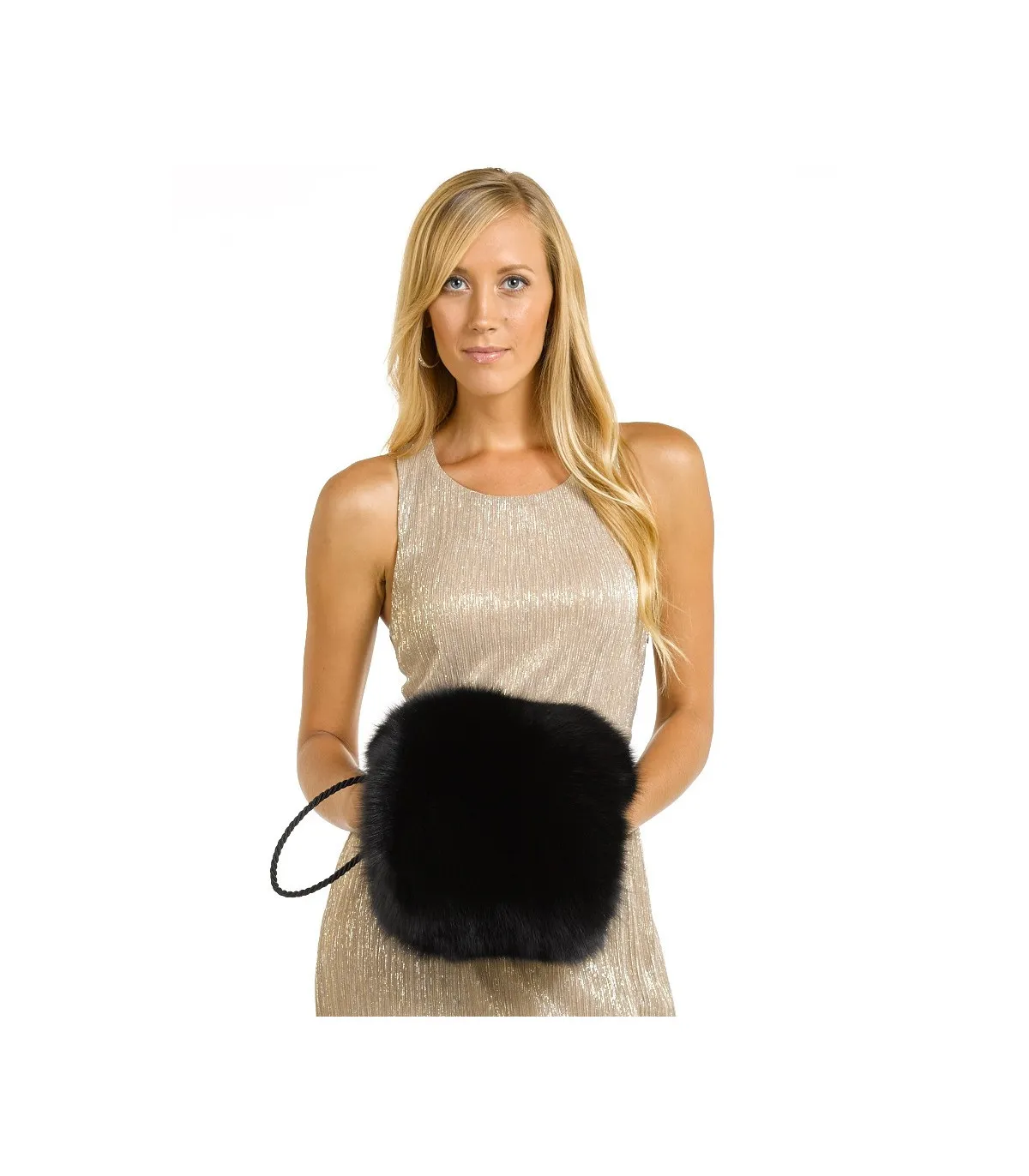 The Ava Canadian Fox Fur Barrel Muff in Black: FurHatWorld.com