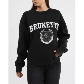 The BRUNETTE Distressed Varsity Step Sister Crew | Black Acid Wash