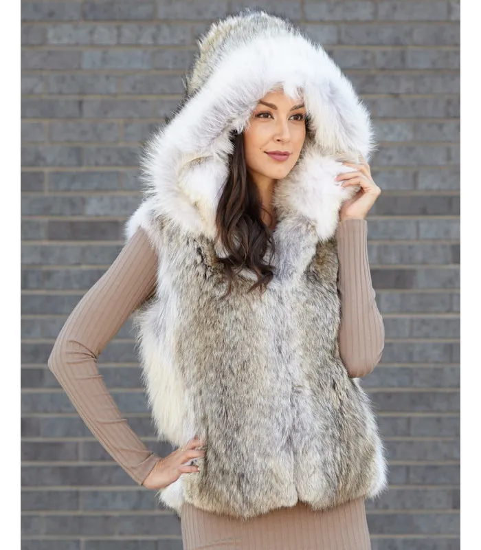 The Brynn Coyote Fur Vest with Collar for Women: FurHatWorld.com