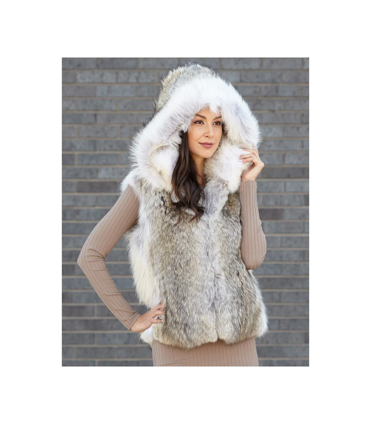 The Brynn Coyote Fur Vest with Collar for Women: FurHatWorld.com