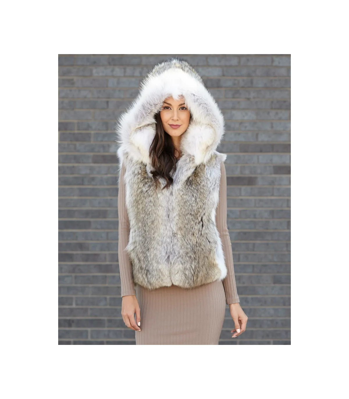 The Brynn Coyote Fur Vest with Collar for Women: FurHatWorld.com