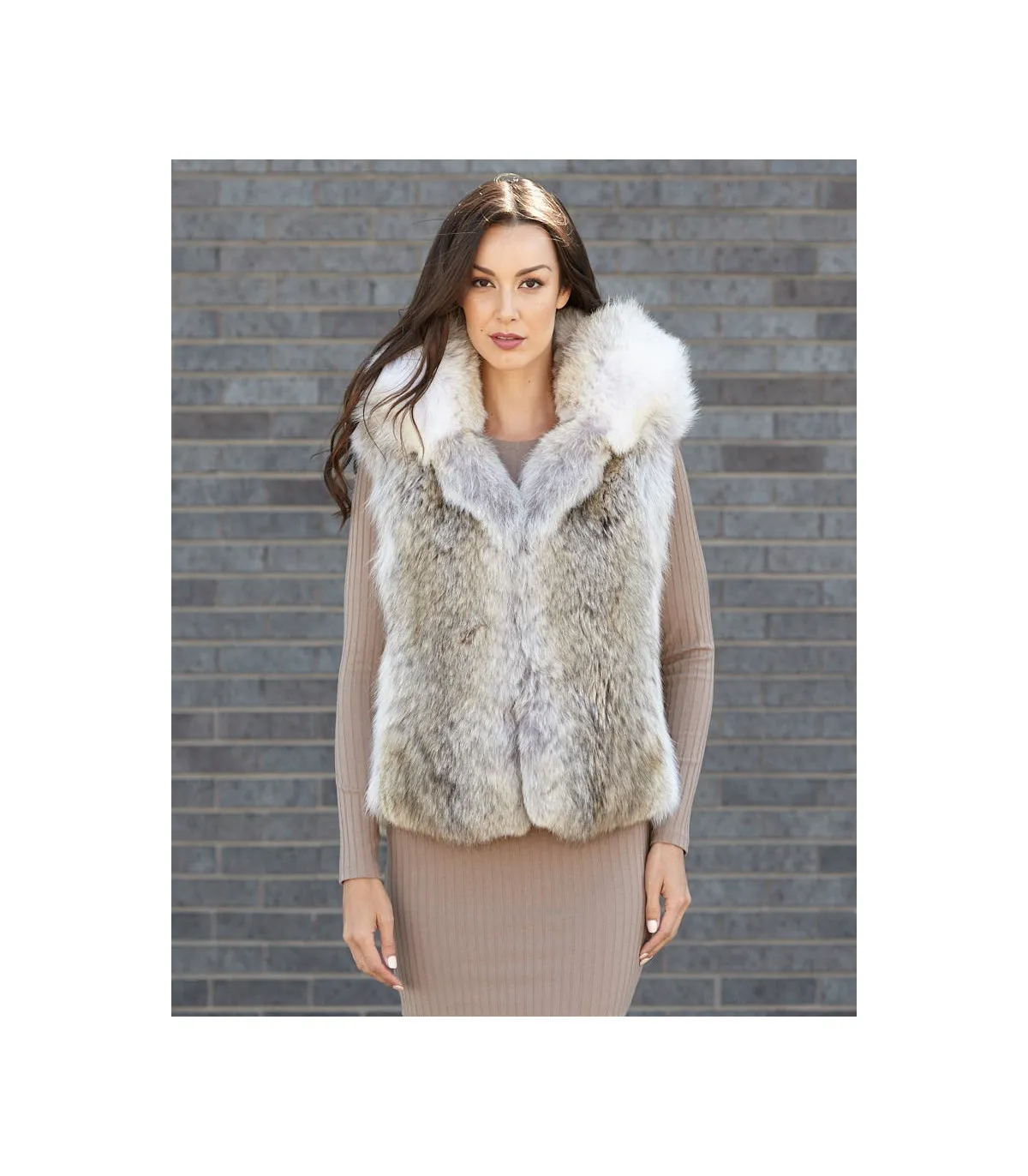 The Brynn Coyote Fur Vest with Collar for Women: FurHatWorld.com