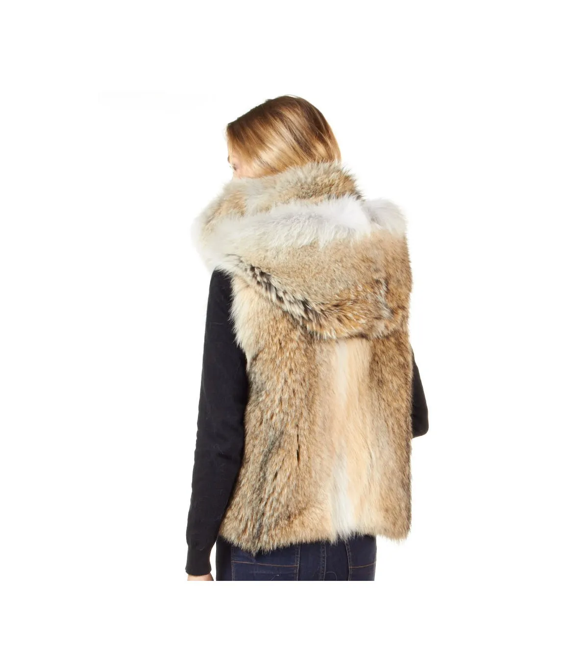 The Brynn Coyote Fur Vest with Collar for Women: FurHatWorld.com