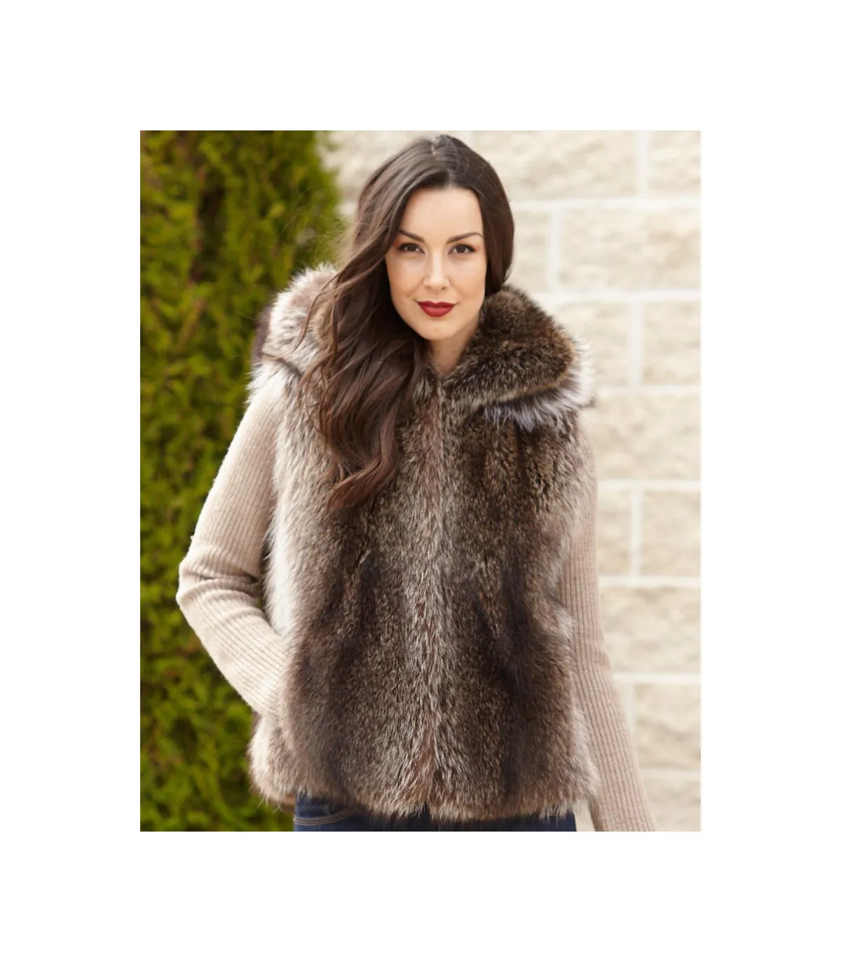 The Brynn Natural Raccoon Fur Vest with Collar for Women: FurHatWorld.com