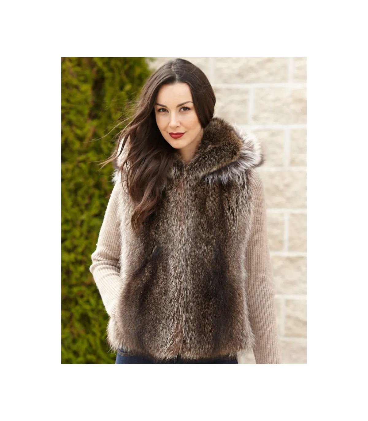 The Brynn Natural Raccoon Fur Vest with Collar for Women: FurHatWorld.com