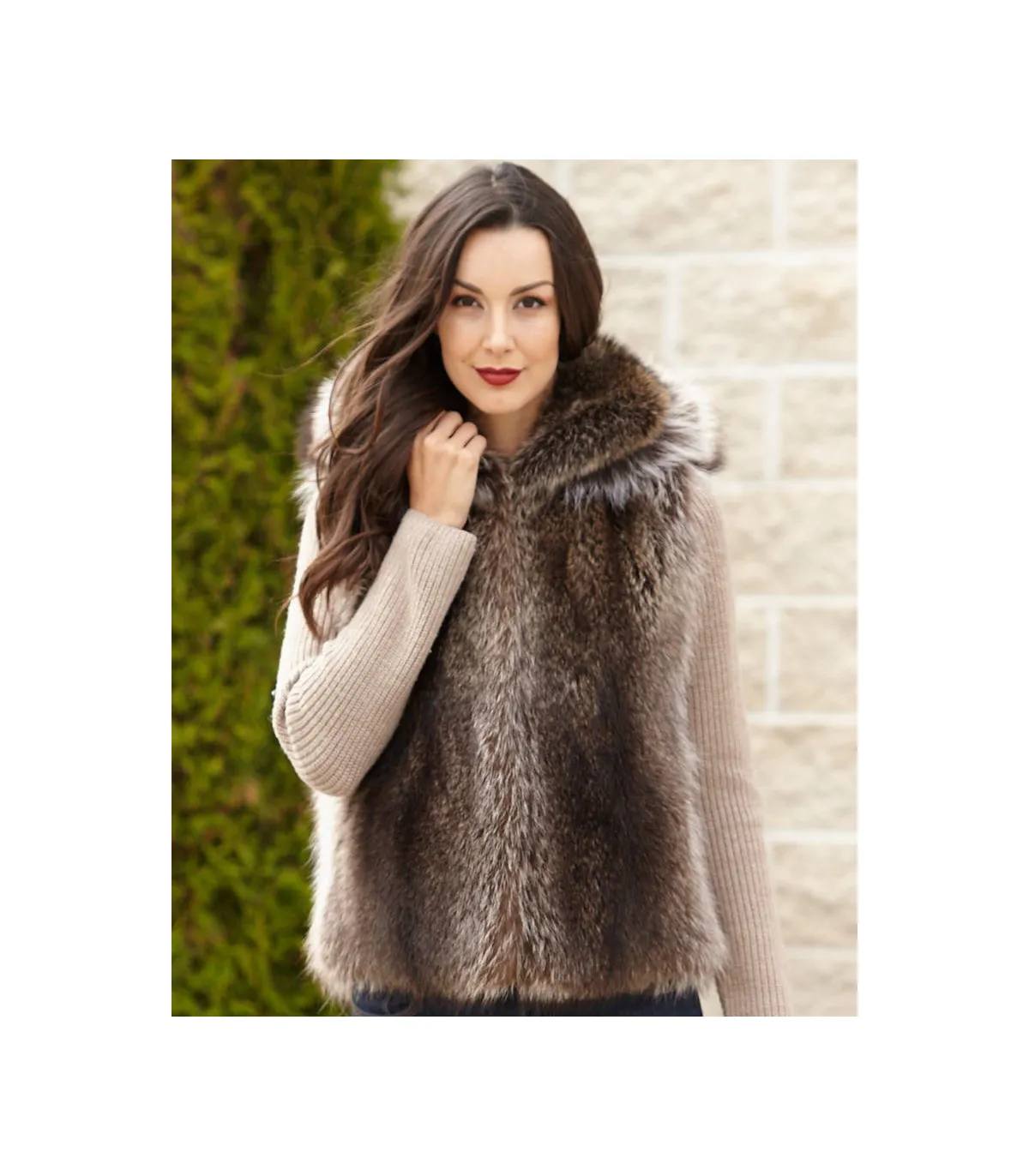 The Brynn Natural Raccoon Fur Vest with Collar for Women: FurHatWorld.com