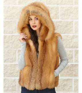 The Brynn Red Fox Fur Vest with Collar for Women: FurHatWorld.com