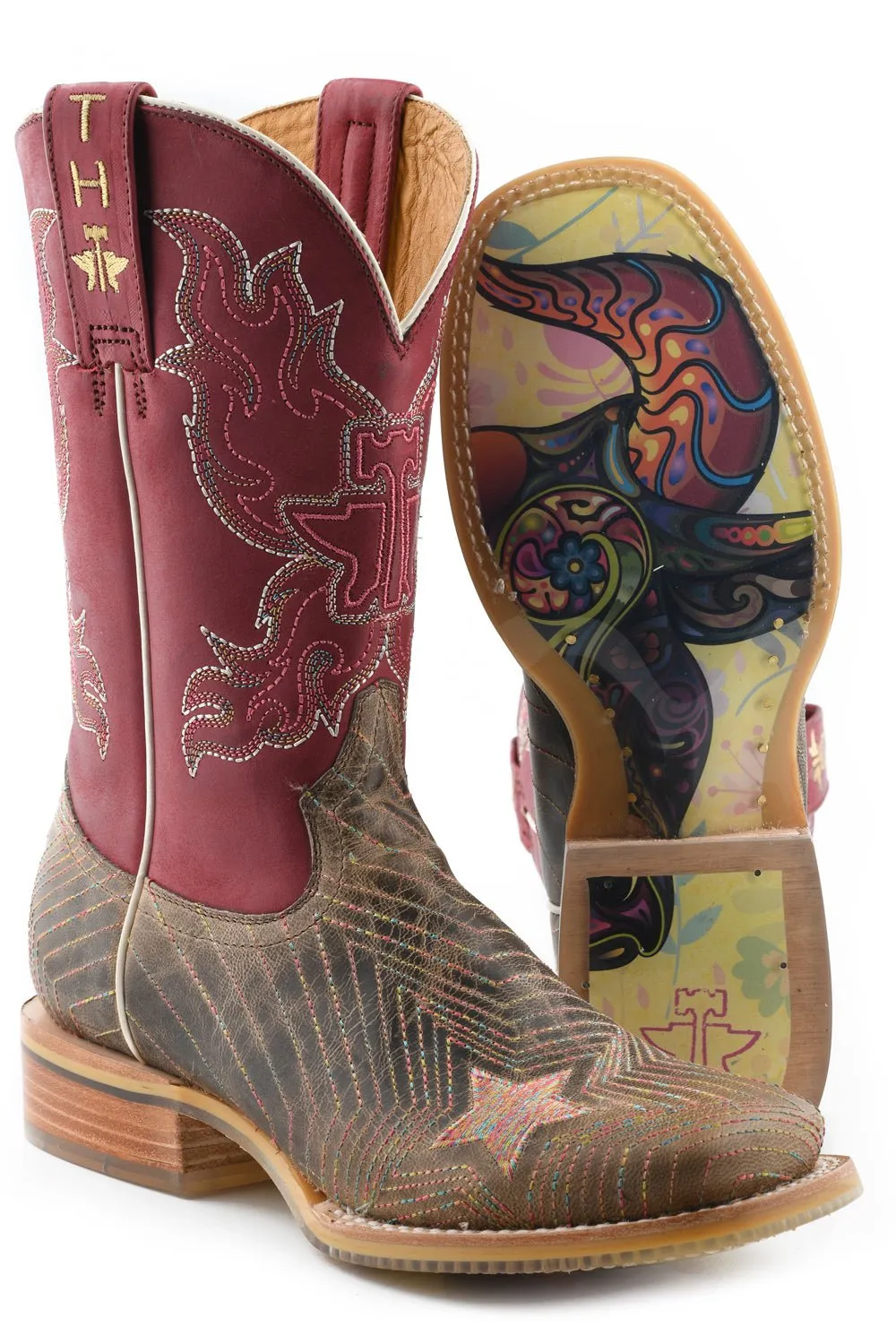 Tin Haul Womens Super Nova Star Multi-Color Leather Cowboy Boots 10